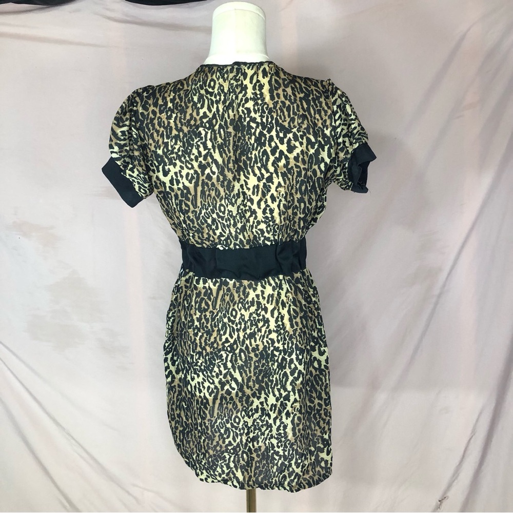 Leopard Print Short Sleeve Mini Dress or Shirt with Black Trim Sheer Size Small - Picture 8 of 8